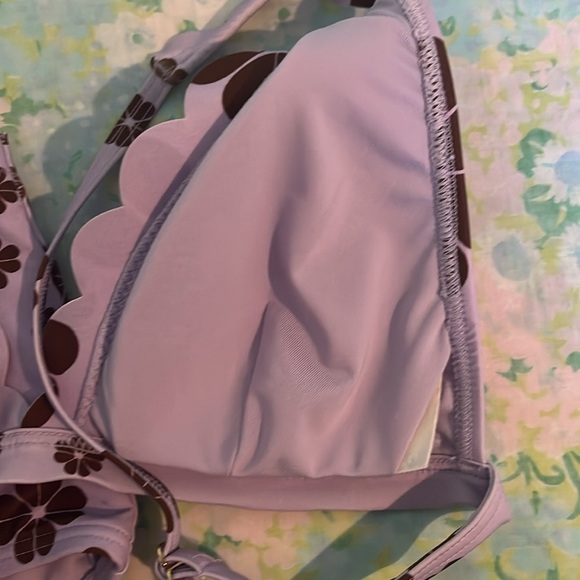 Kate Spade | Scalloped Lilac Brown Pastel Flower Bikini Swimsuit 2 Pc SET Small - Picture 10 of 11